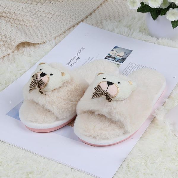 

slippers ginchasio women faux fur fluffy winter short plush animals bear yellow color fuzzy cozy home furry, Black
