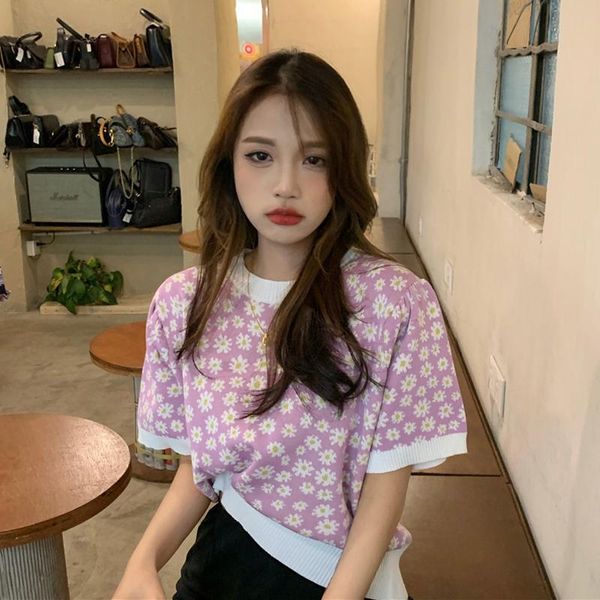 

summer korean o-neck floral tees loose short sleeve ladies 2021 fashion brand sweet style t shirts women clothing hipster women's t-sh, White