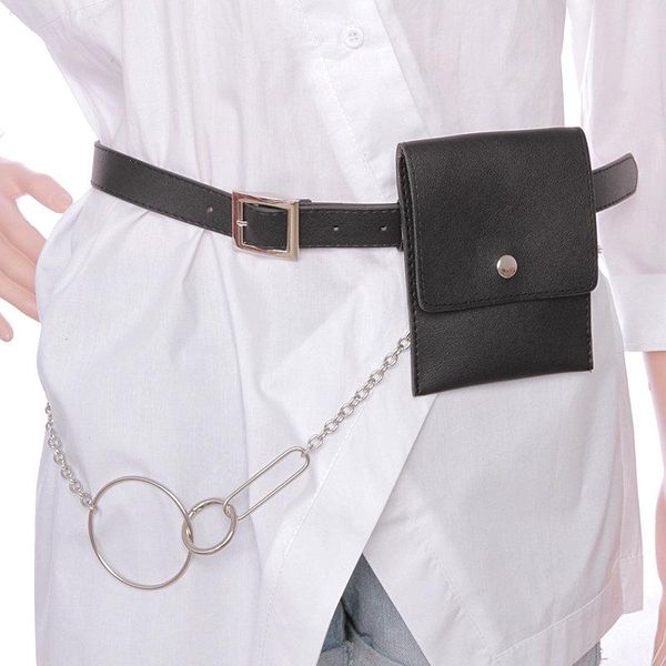 

belts fashion women big ring waist belt fanny pack with removable wallet bag key case ladies leather for female dress, Black;brown