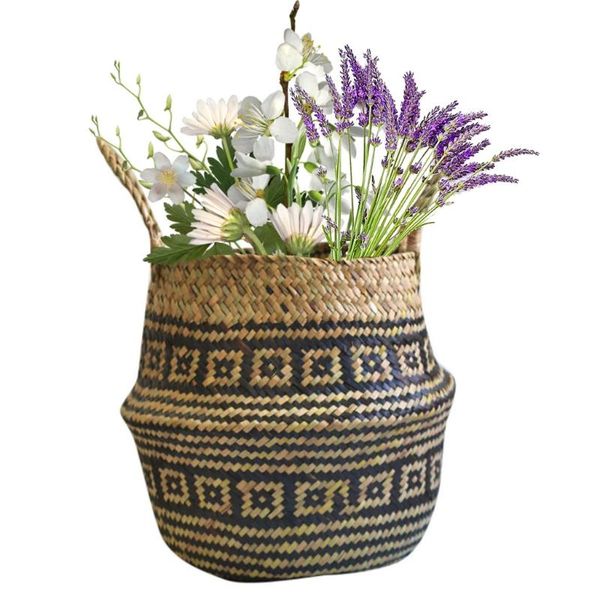 

storage baskets hand-woven basket with handles seagrass wicker flower pot laundry toy towels blanket organizer home decor