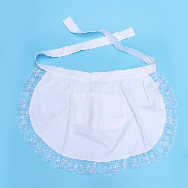 

cotton short kitchen apron lace european style breathable cooking aprons with pocket for home restaurant cafe (white, single poc
