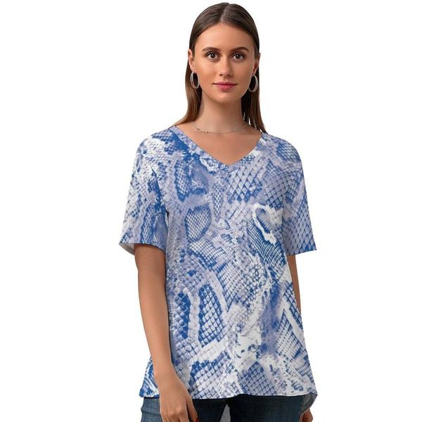 

women's t-shirt snakeskin women funny casual t shirt v neck printed short sleeve tee large, White