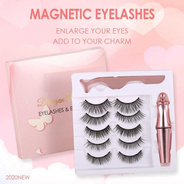 

false eyelashes 5 pairs 3d set magnetic eyeliner liquid sweatproof long-lasting not stain makeup tools tslm1