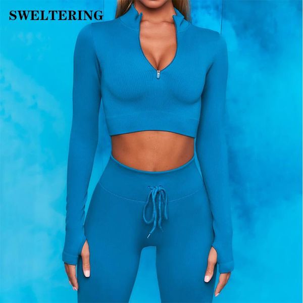 

yoga outfit 2pcs seamless set women sport suit gymwear workout clothes long sleeve gym crop high waist leggings fitness sports wear