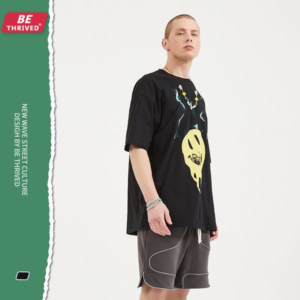 

be men's wear | 2021 spring and summer death smiling face print loose short sve niche dark wind high street trendy t-shirt, White;black
