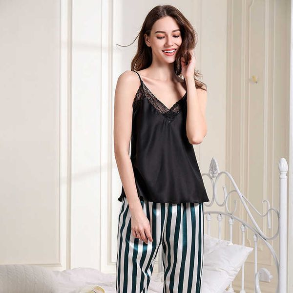 

sleepwear silk feminine v-ne thin suspender pants comfortable women's home suit, Black;red
