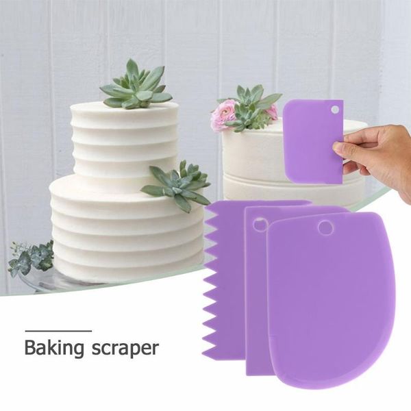 

4pcs plastic dough cake fondant scraper decorating baking pastry tools plain smooth jagged edge spatula cutters &