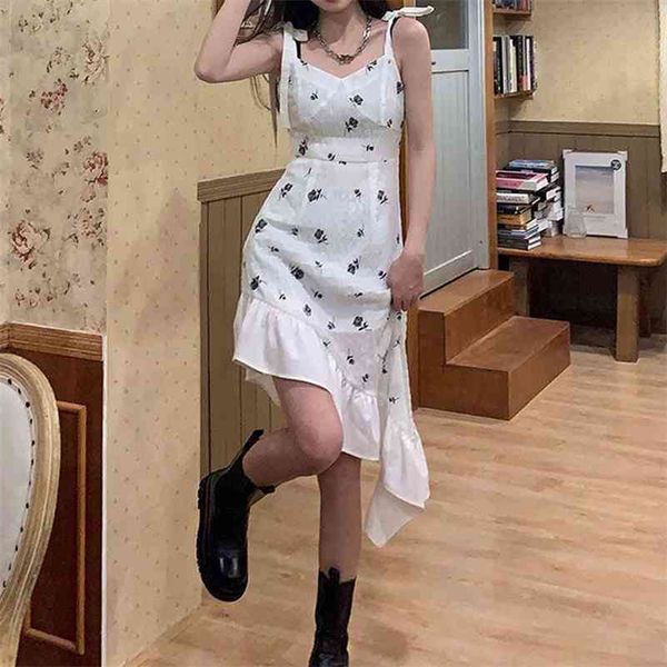 

summer sweet floral strap dress women sleeveless elegant vintage y2k dress party beach dress korean design chic 210521, Black;gray