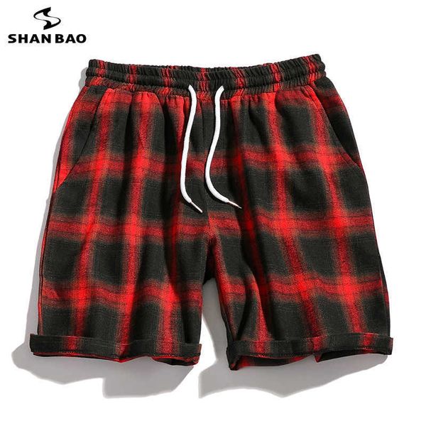 

elastic waist tie men's fashion plaid casual shorts summer hip-hop high street trend large size loose shorts white red green 210531, White;black