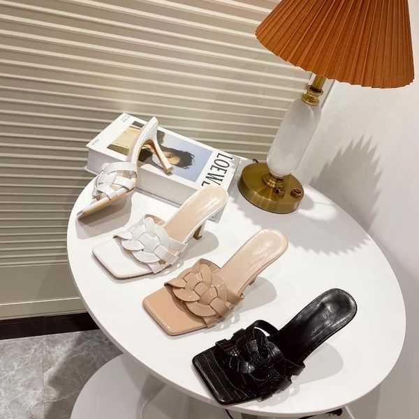 

women's summer 2021 shoes fashion slipper female luxury design high heels mules fetish pumps weave leisure ladies slippers, Black