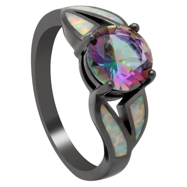

wedding rings hainon black gun color mystery rainbow cubic zirconia fire opal for women fashion jewelry unique party cocktail ring, Slivery;golden