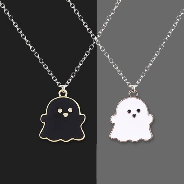 

pendant necklaces cute black and white ghost for women men friend lovely couple necklace halloween jewelry, Silver