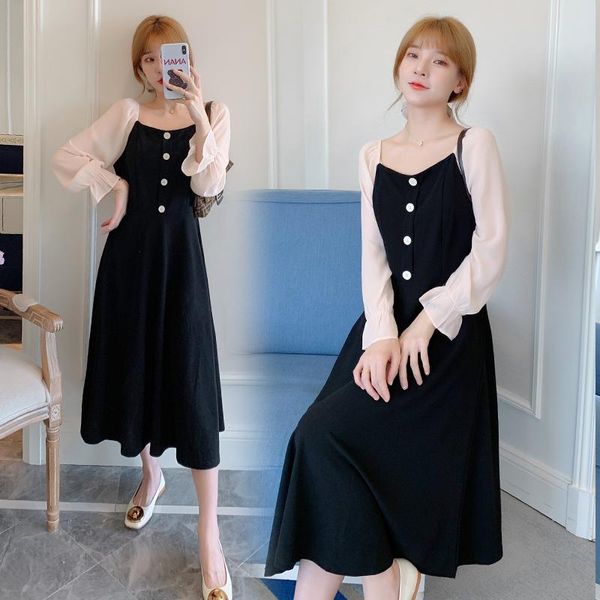 

bras period and the late maternity pregnancy loose big yards covered belly dress casual fall out lactation skirt black, Red;black