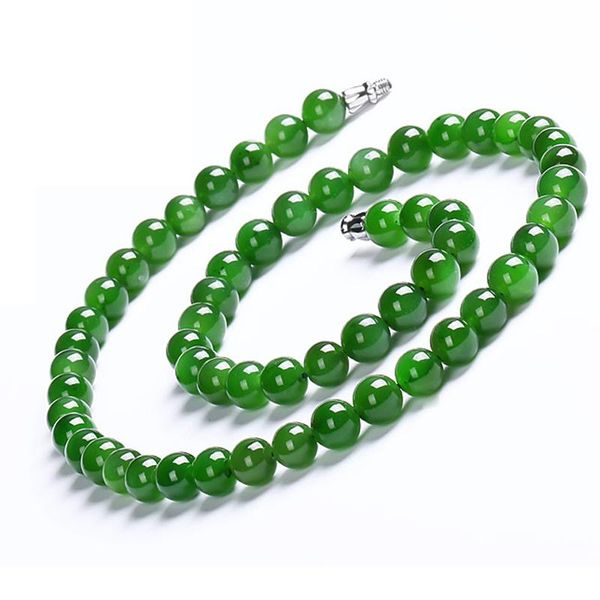 

chains pure natural green jadeite a grade 6mm smooth beads necklace buddha, Silver