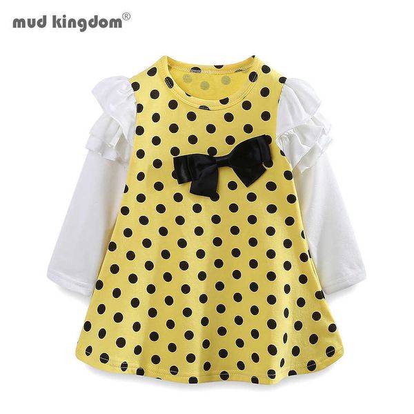 Mudkingdom Meninas bonitos vestidos de manga comprida bolinhas curvam vestido de primavera para 2 a 6 anos 210615