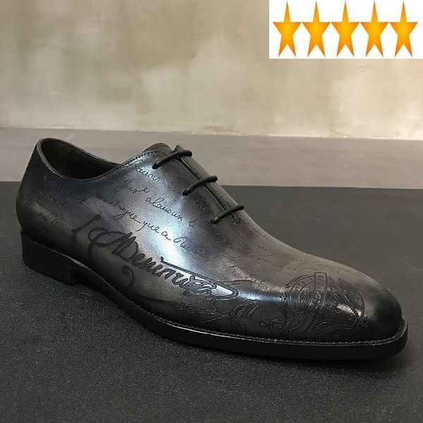 

dress shoes real cowhide vintage leather handmade men british round toe business luxury lace up formal derby flat, Black