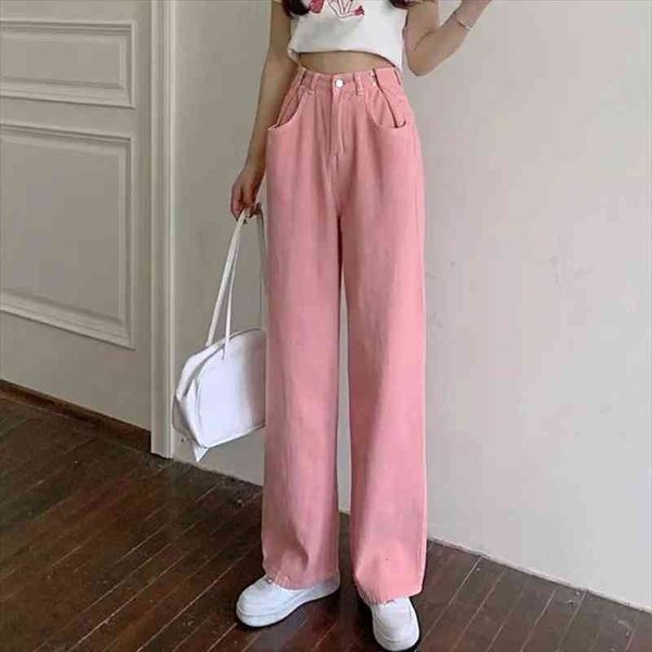 

womens jeans high waist straight wide leg jeans street style retro quality trousers fashion casual straight leg pants, Blue