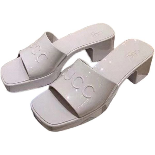 

slippers g family thick heel jelly slippers women's high heel sandals versatile fashion beach shoes waterproof 6cm new style sandals zl, Black