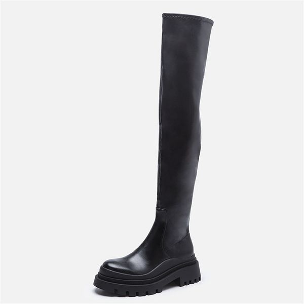 

new arrivals female platform chunky knee high boots women solid fashion leisure comfy thigh high boots autumn shoes, Black