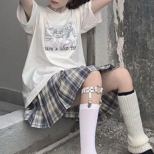 Gonne [Completo a due pezzi] T-shirt stampata per ragazza casual giapponese studentessa estiva Gonna a pieghe Abito stile college / singolo