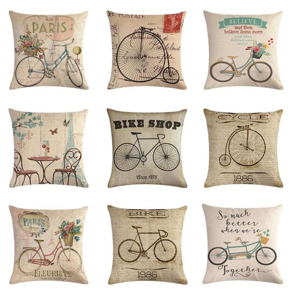 

vintage bike retro bicycle throw pillow case 45*45 cm cotton linen cushion cover home decor for car sofa decorative cushion/decorative