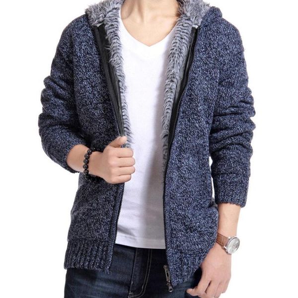 

men's jackets fashion clothes men knitted sweater outdoor winter warm hooded cardigan solid long sleeve casual jumper slim fit coat jac, Black;brown