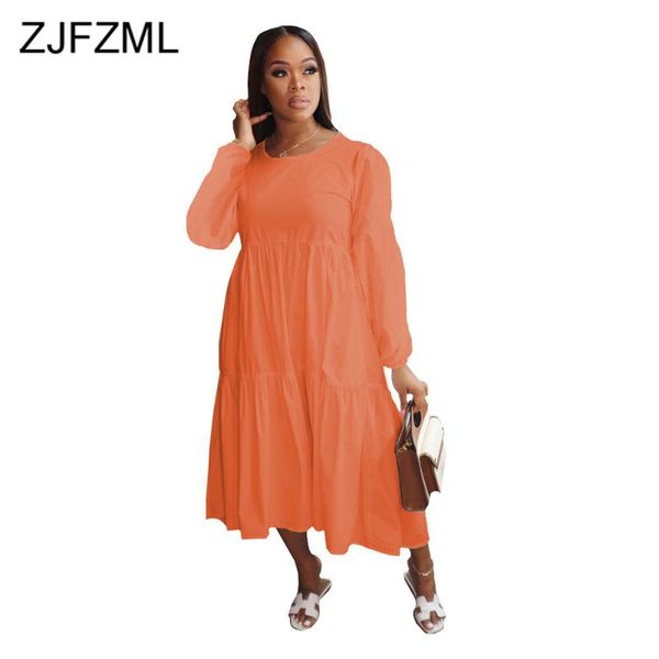 

casual dresses solid round neck long sleeve loose dress fashion ruched party club vestidos femm autumn fall beach a-line robe femme, Black;gray