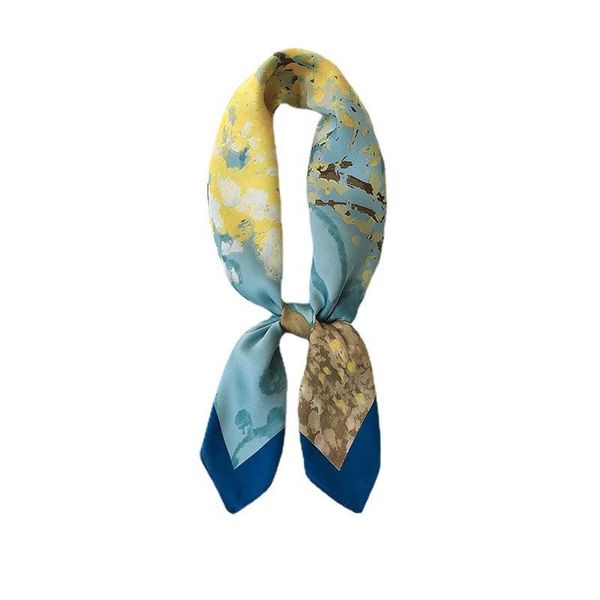 

scarves yishine 70*70cm silk finish abstract lucky tree printing brand women luxury scarf, Blue;gray