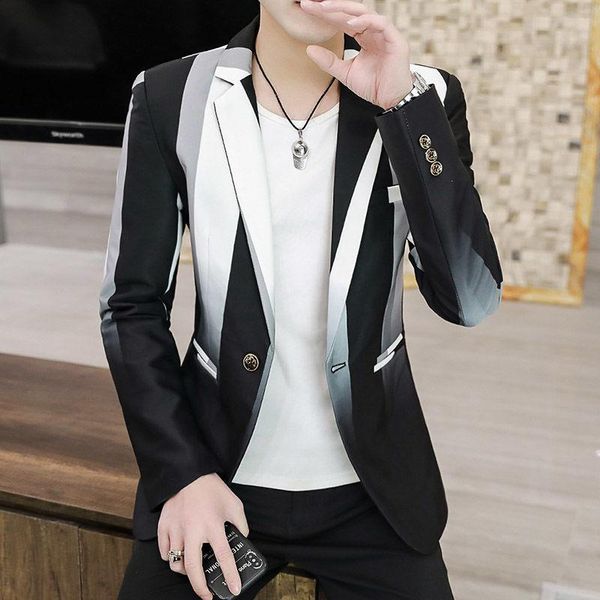 

men's suits & blazers men striped blazer hombre stylish 2021 spring trend personality color contrast masculino slim fit homme, White;black