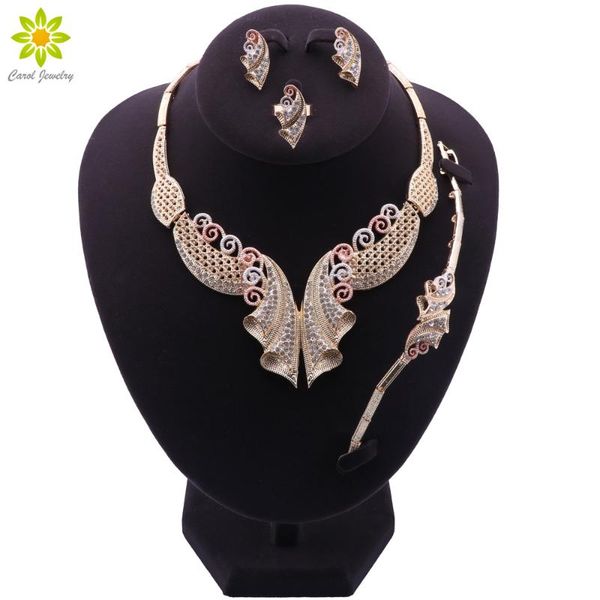 

earrings & necklace dubai multicolorjewelry sets elegant crystal ring bracelet african wedding jewelry set party, Silver