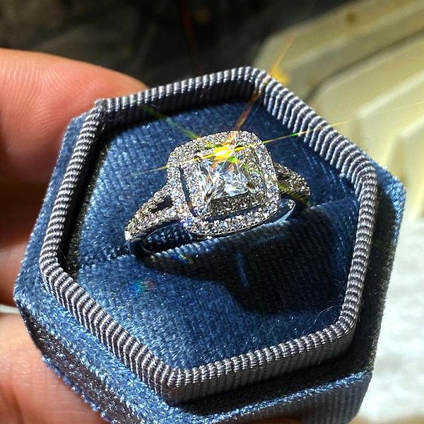 

wedding rings huitan luxury engagement for women brilliant princess cut zircon elegant female party accessories marriage jewelry, Slivery;golden
