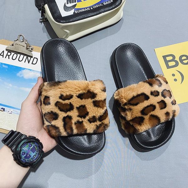 

designer 2021 fur slippers women men 45 real slides home furry flat sandals female fluffy house shoes woman, Black