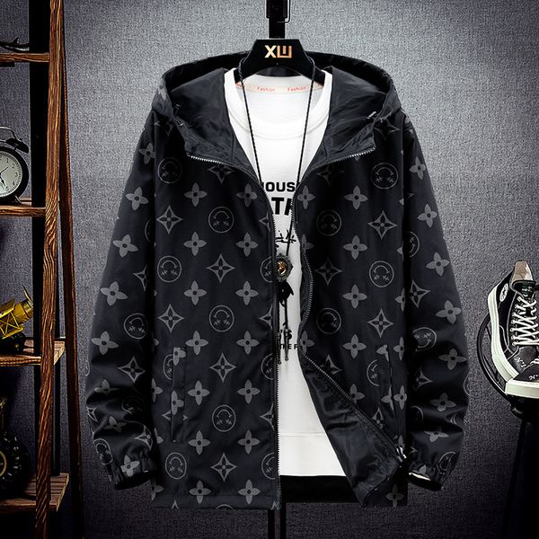 

autumn and winter men's casual reflective smiley face sports hooded letter printed trend outer et, Black;brown