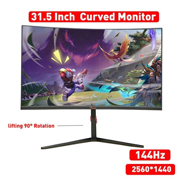 

31.5 inch curved gaming monitor 2k 144hz 2560*1440 hdr vesa adjustable lifting 90Â° rotation computer display for pc monitors