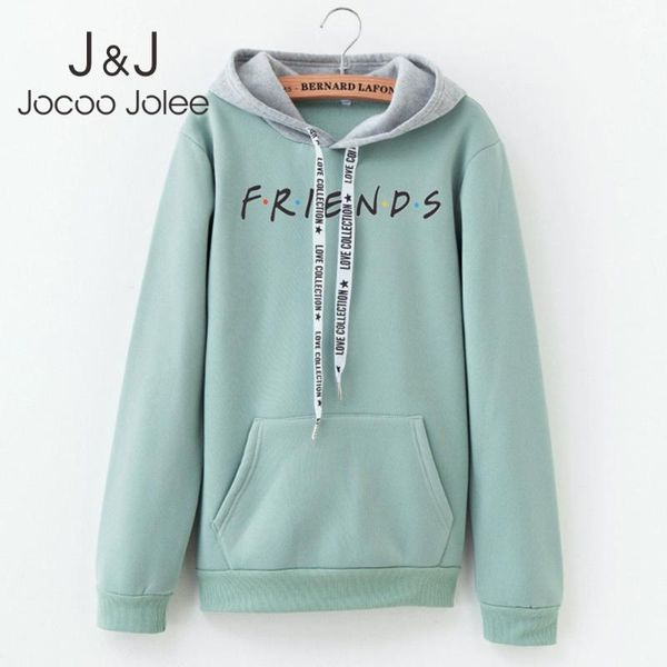 

women's hoodies & sweatshirts jocoo jolee korean harajuku loose autumn letter print crew neck 2021 casual hit color hooded pullover, Black