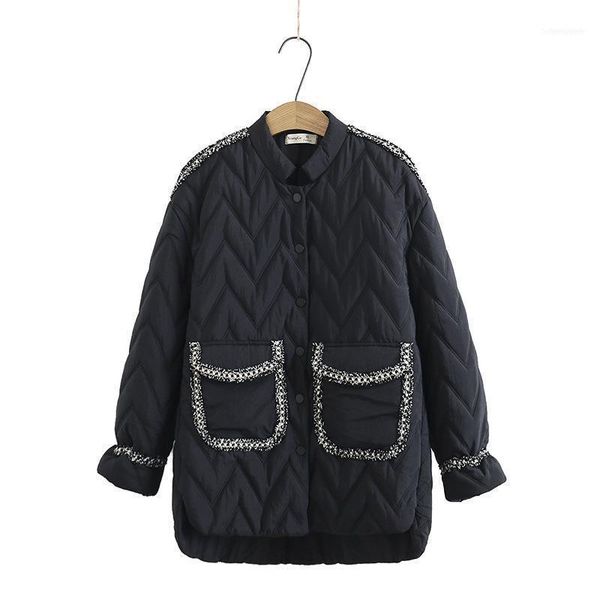 

women's down & parkas oversize padded jacket winter 2021 slim loose chic cotton coat1, Black