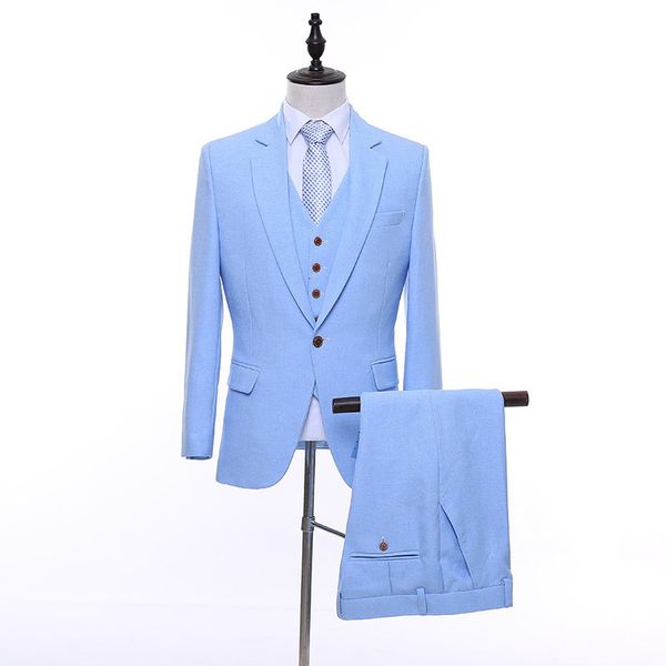 

men's suits & blazers suit fit three piece marriage groom office work daily life graduation party single blue banquet breasted a button, White;black