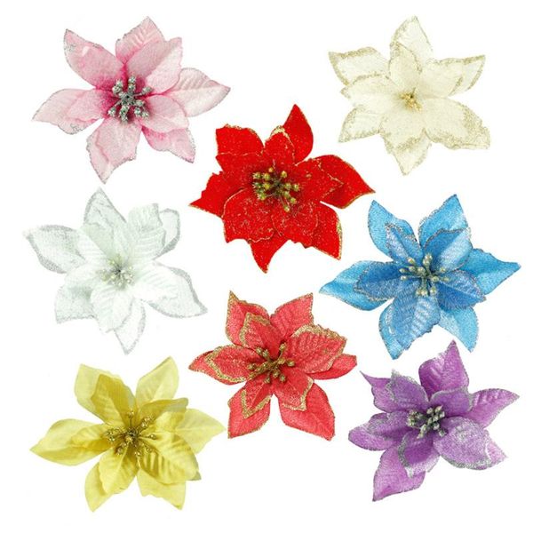 

12pcs glitter poinsettia flower christmas wreath tree decor xmas wedding garlands scrapbook craft decorative flowers & wreaths