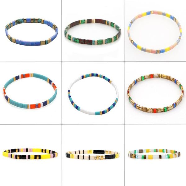 

beaded, strands vacation beach personality fashion tila bead woven beaded small bracelet women multi-layered wear couple, Black