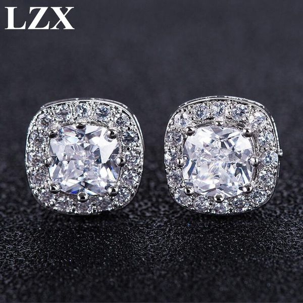 

cute square earring white gold color grade zirconia crystal stud earrings for womenfashion wedding party jewelry, Golden;silver