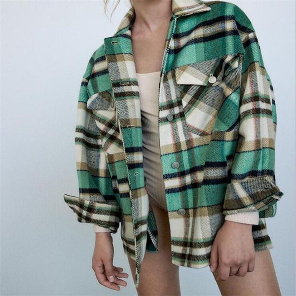 

vintage lazy wind women jacket 2021 autumn winter oversized plaid coat fashion long sleeve pockets female outerwear women's jackets, Black;brown