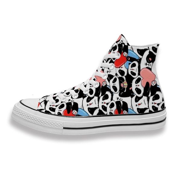 

custom printed cute panda with love heart sneakers high mens womens running sho skateboard diy trainers canvas casual shoe