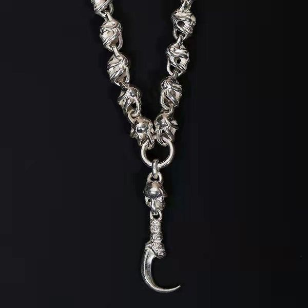

chains handmade jewelry skull necklace locomotive retro rough rock pendant chain men and women accessories, Silver