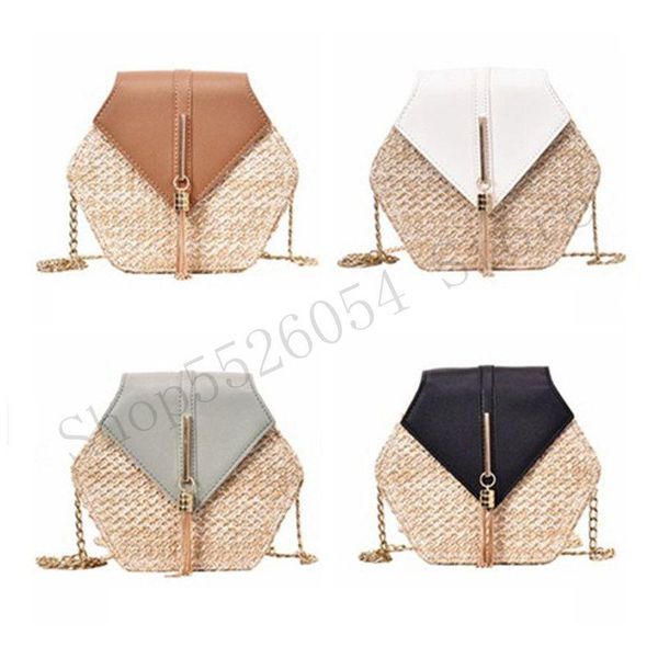 

duffel bags tide korean version of the hexagonal multi-style straw crossbody bag shoulder chain tassel small rattan leather handbag