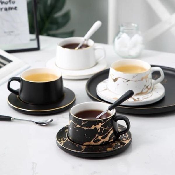 

cups & saucers nordic marble coffee mugs matte luxury gold cup tea milk ceramic and black white