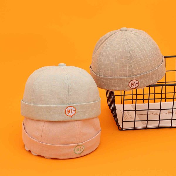 

baby hat boy printed letter cowboy brimless hip hop fashion landlord hat, Yellow