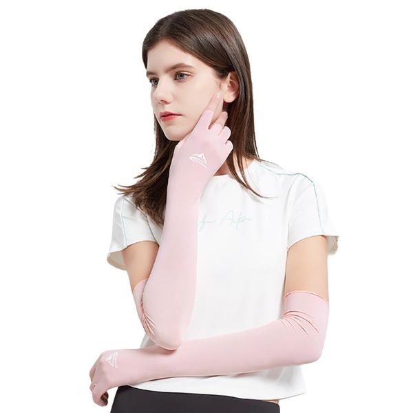 

five fingers gloves long flapper for women elbow length sunscreen driving cycling thin special silk uv protection cooling, Blue;gray