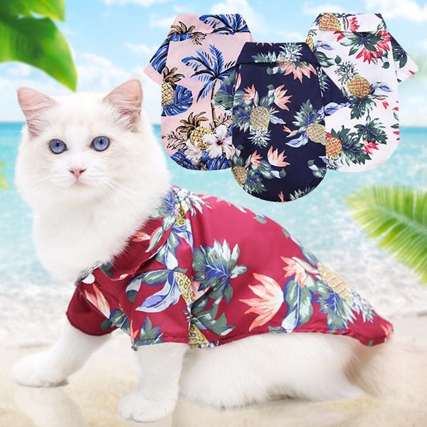 

1pc pet dog cute clothes short sleeve v neck polyester beach pineapple coconut tree shirt soft lovely hawaii t-shirt apparel