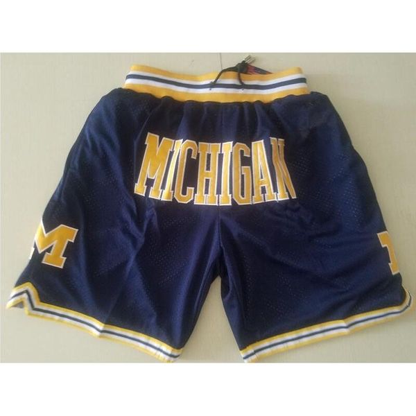 

new shorts team college michigan wolverines vintage baseketball shorts zipper pocket running clothes navy and yellow just done size s-xxl, Black;blue