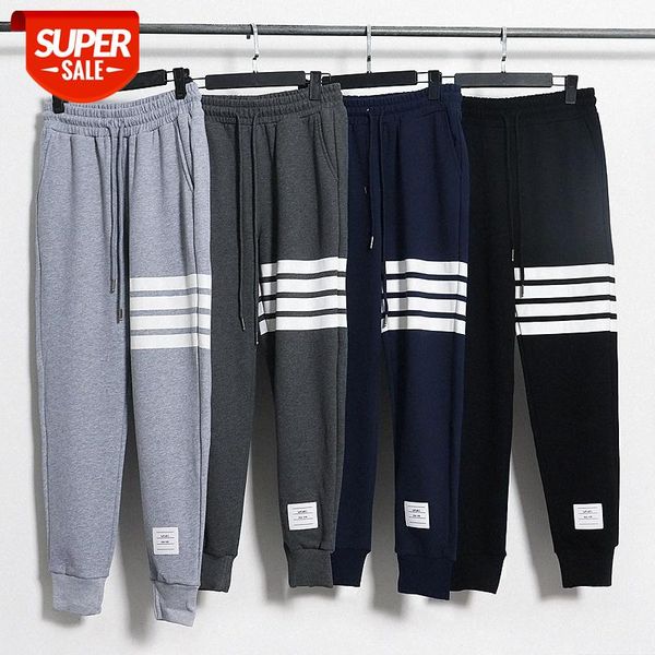

four korean style tb bars casual men and women couples straight leg terry trousers #ph96, Black